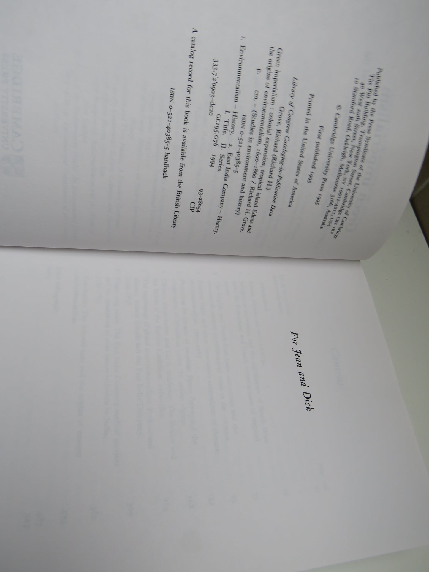 Green Imperialism Colonial Expansion, Tropical Islands Edens and The Origins of Environmentalism 1600-1860 by Richard H. Grove 1995