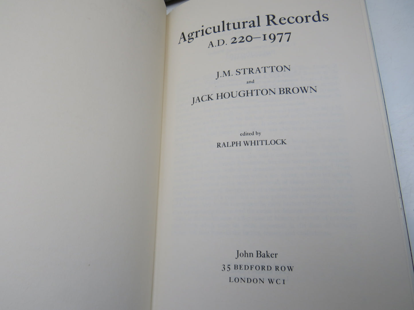 Agricultural Records A.D. 220-1977 By J.M. Stratton and Jack Houghton Brown 1978