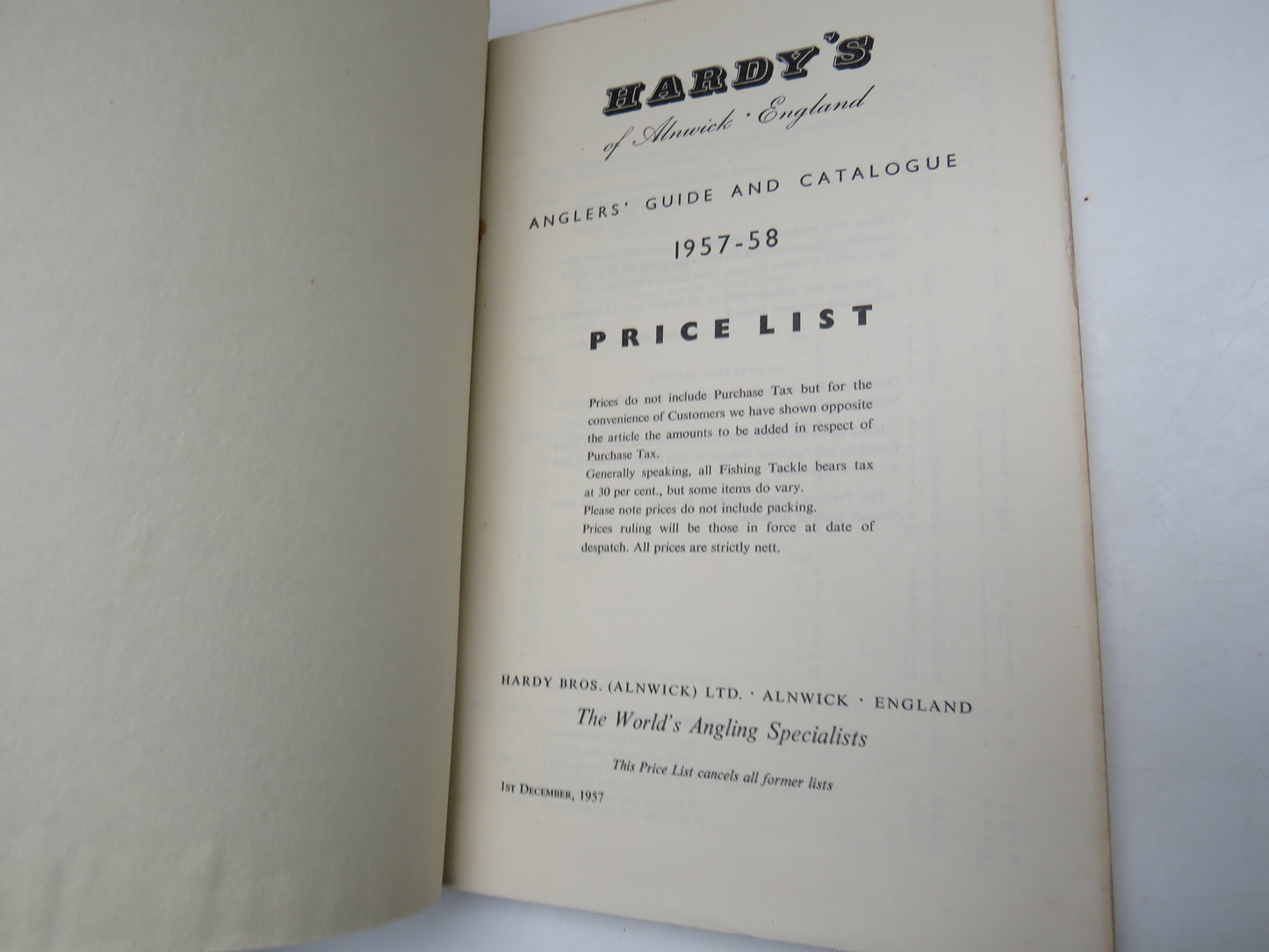 Hardy's The World's Angling Specialists Angler's Guide and Catalogue 1957-58