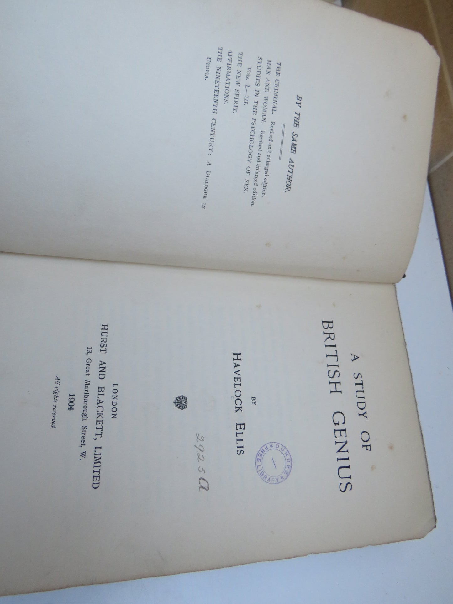 A Study of British Genius By Havelock Ellis 1904