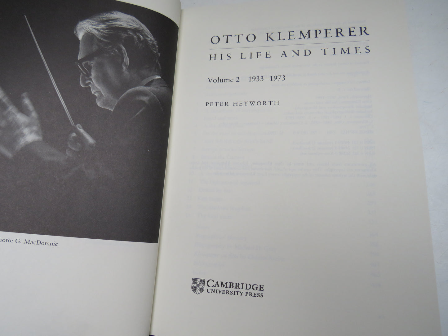 Otto Klemperer His Life and Times Volume 2 1933-1973 By Peter Heyworth 1996