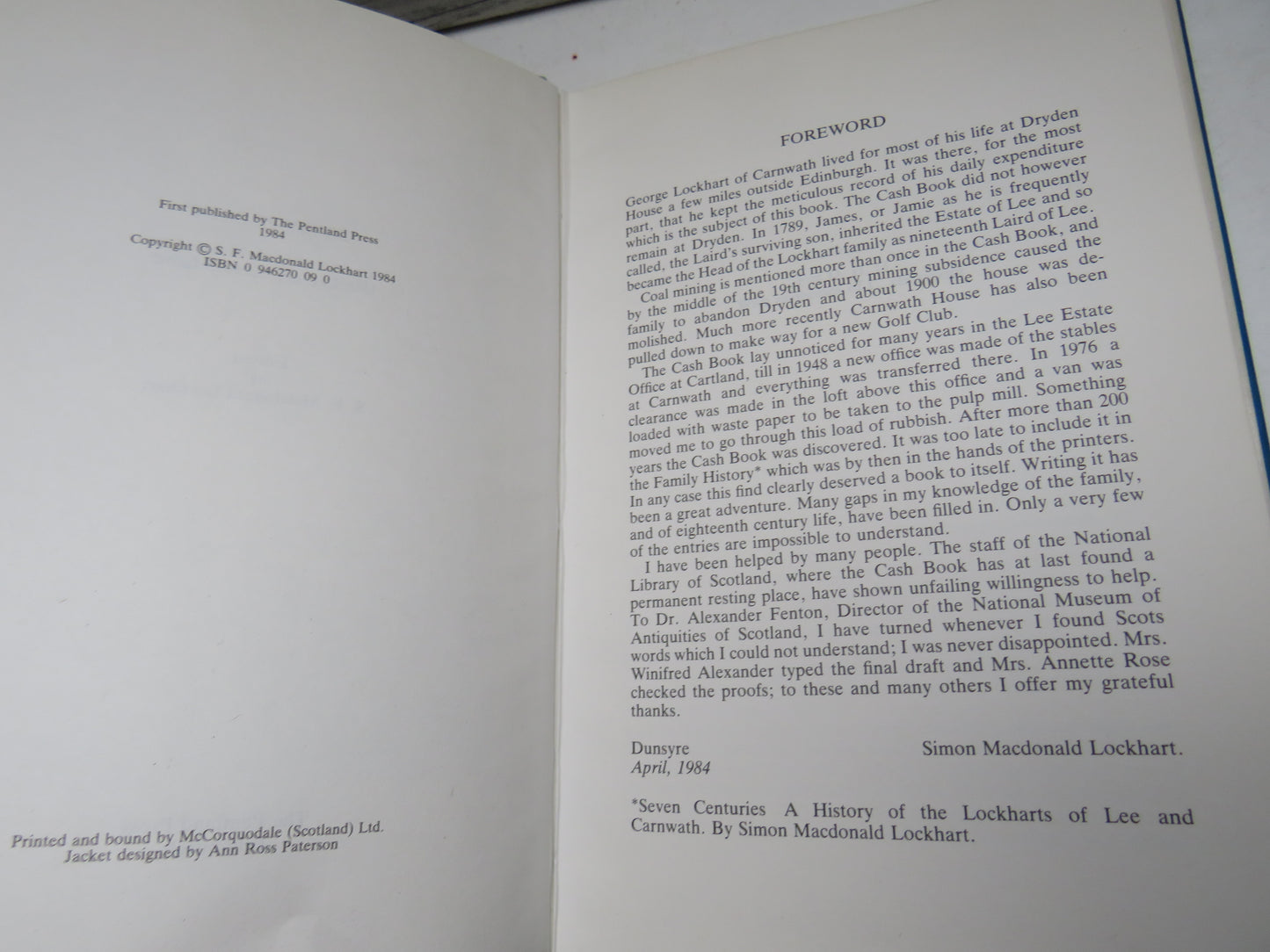 "To My Pocket" A Personal Cash Book of an 18th Century Laird Edited By S.F. MacDonald Lockhart 1984