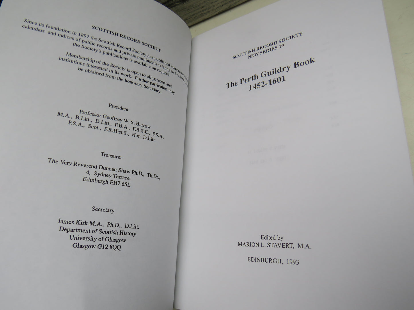 The Perth Guildry Book 1452-1601 Edited By Marion L. Stavert 1993