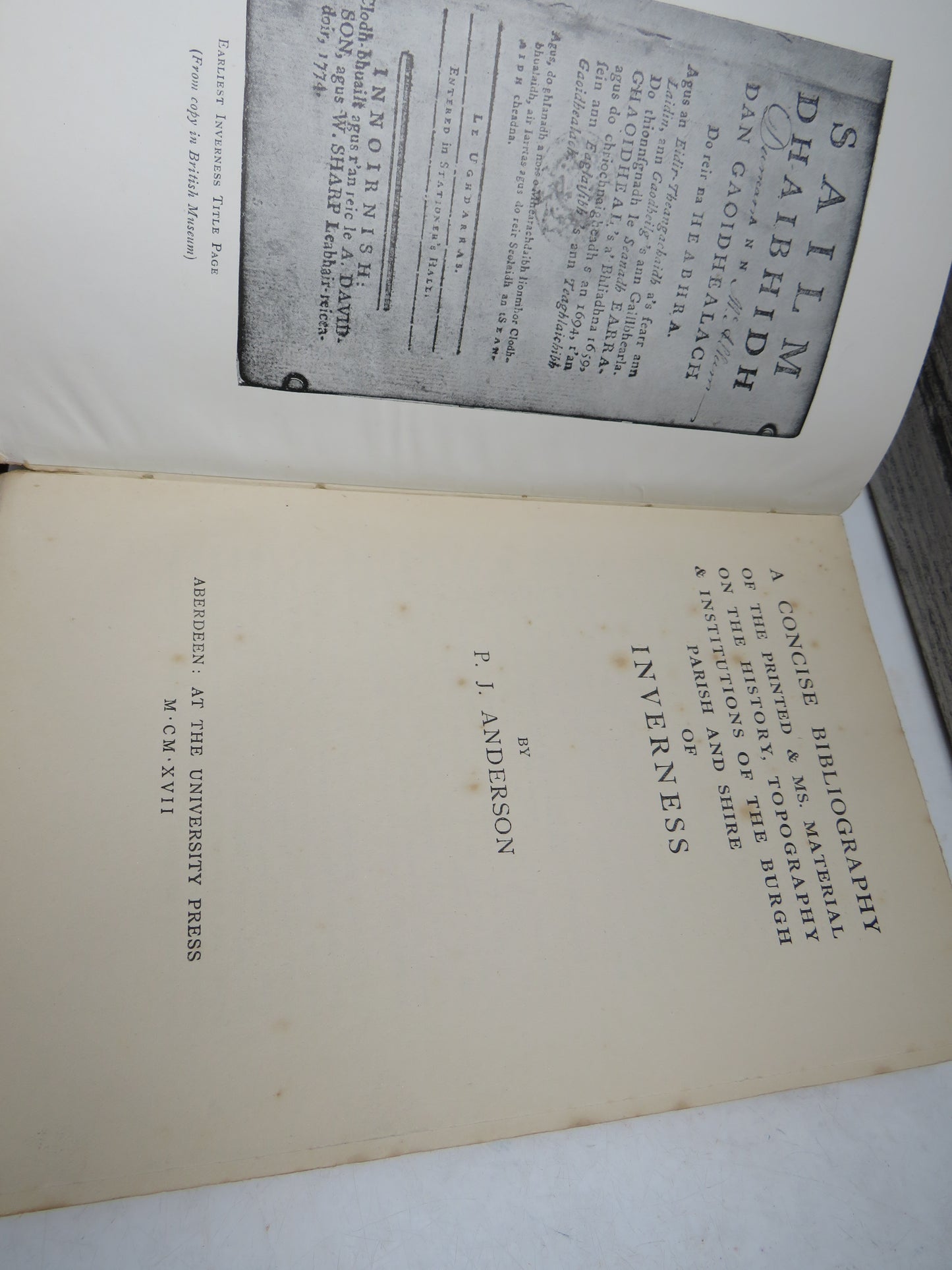 A Concise Bibliography Of The Printed & Ms. Material On The History, Topography & Institutions of the Burgh Parish and Shire of Inverness By P.J. Anderson 1917