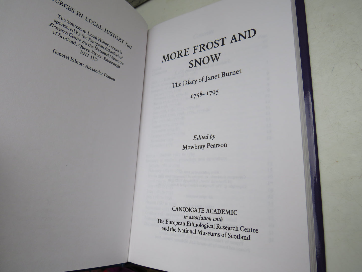 More Frost and Snow The Diary of Janet Burnet 1758-1795 Edited By Mowbray Pearson 1994