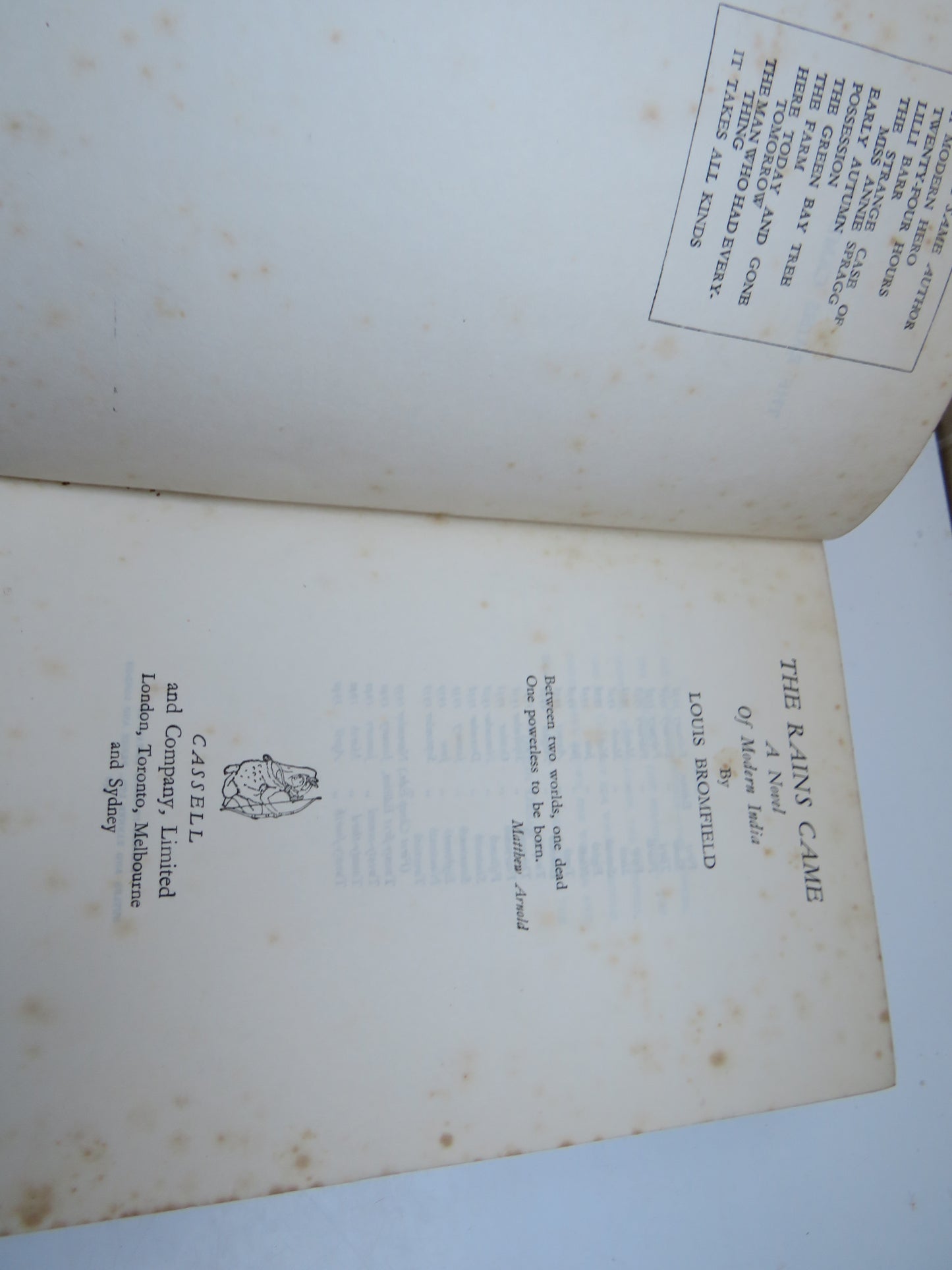 The Rains Came A Novel Of Modern India By Louis Bromfield 1940