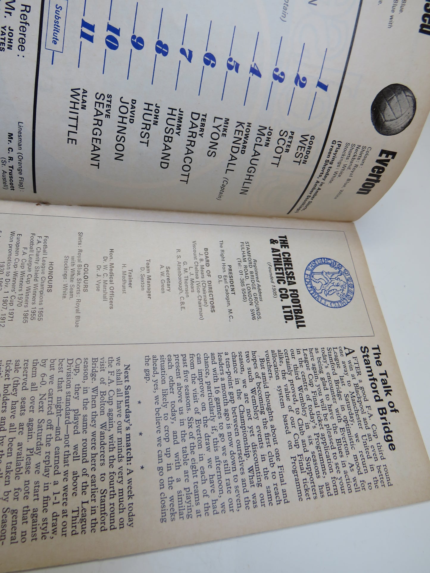 Chelsea V Everton Official Programme Football League Division One 1971/72