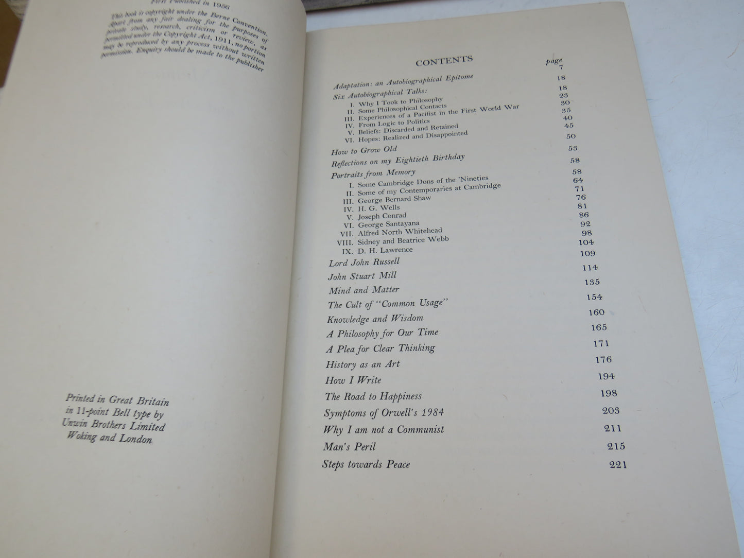 Portraits From Memory and Other Essays By Bertrand Russell 1956