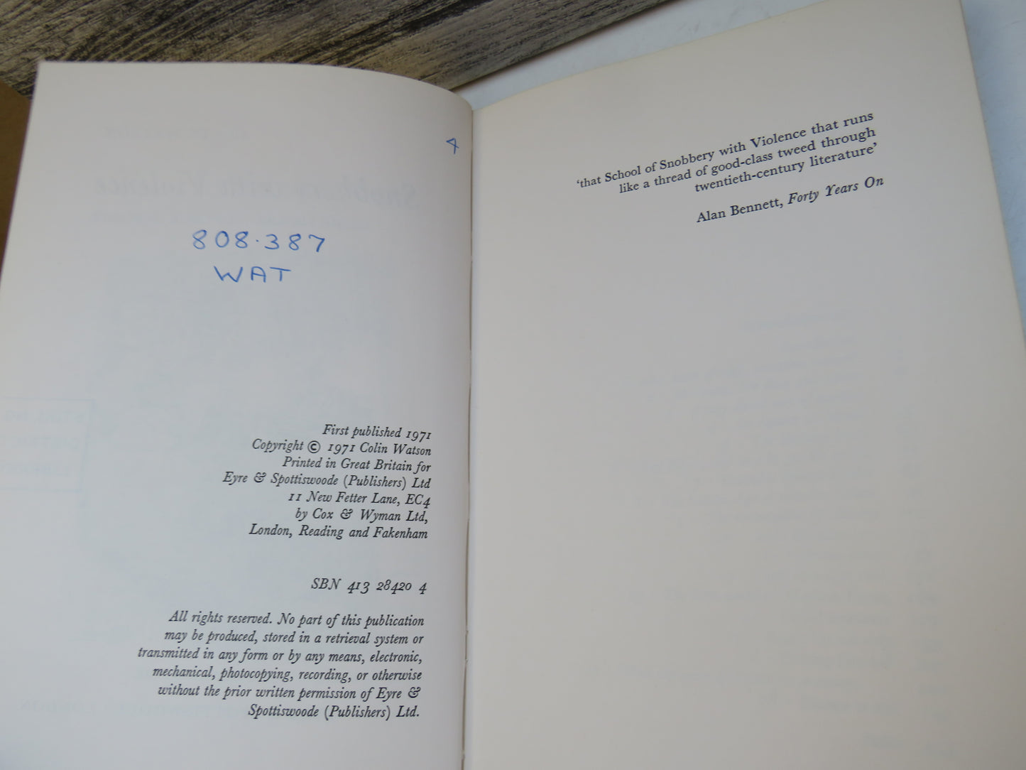 Snobbery With Violence Crime Stories and Their Audience By Colin Watson 1971