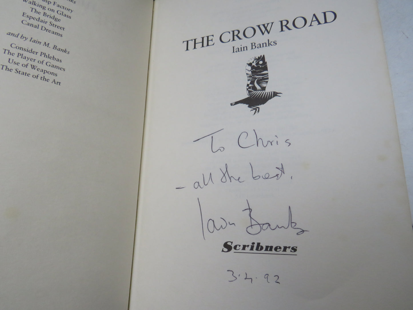 The Crow Road By Iain Banks 1992 Author Inscribed First Edition