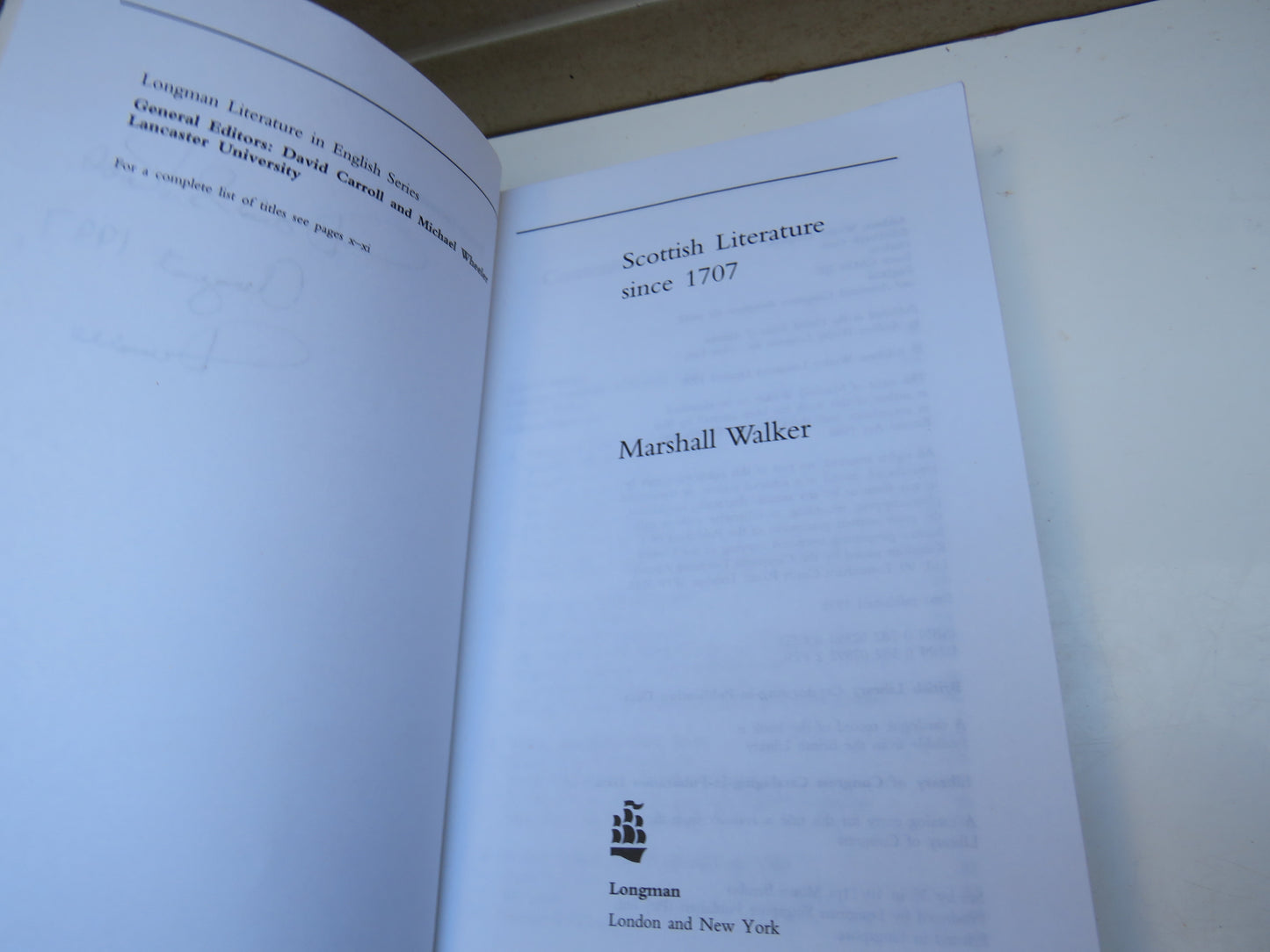 Scottish Literature Since 1707 By Marshall Walker 1996