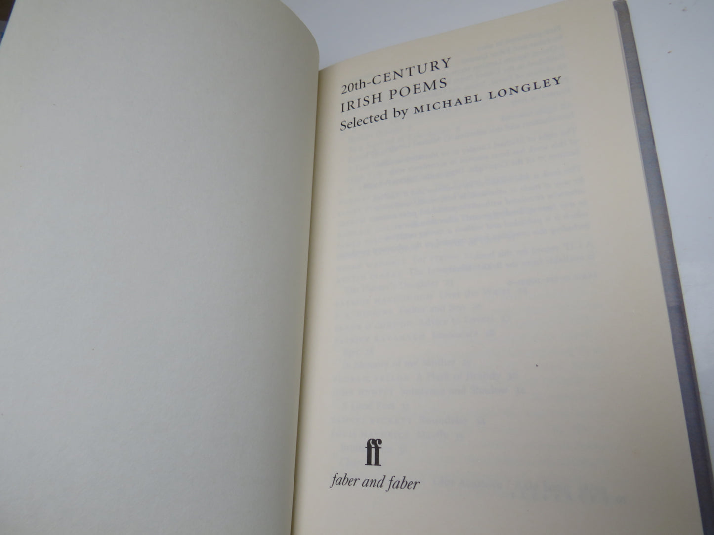 20th-Century Irish Poems Selected By Michael Longley 2002 1st Edition