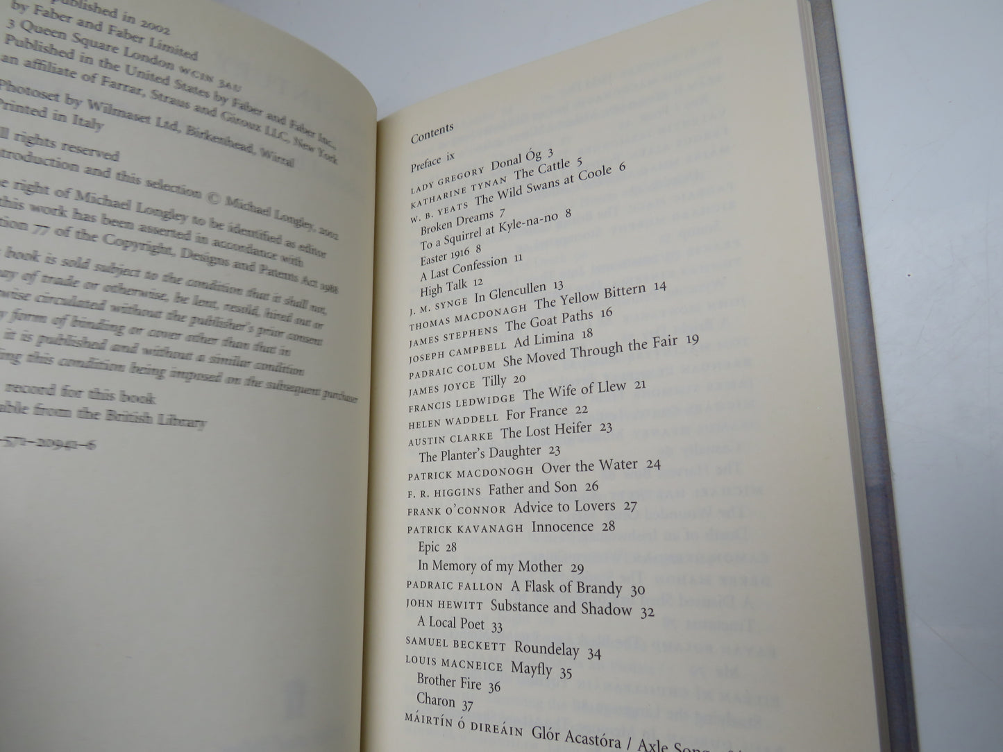 20th-Century Irish Poems Selected By Michael Longley 2002 1st Edition