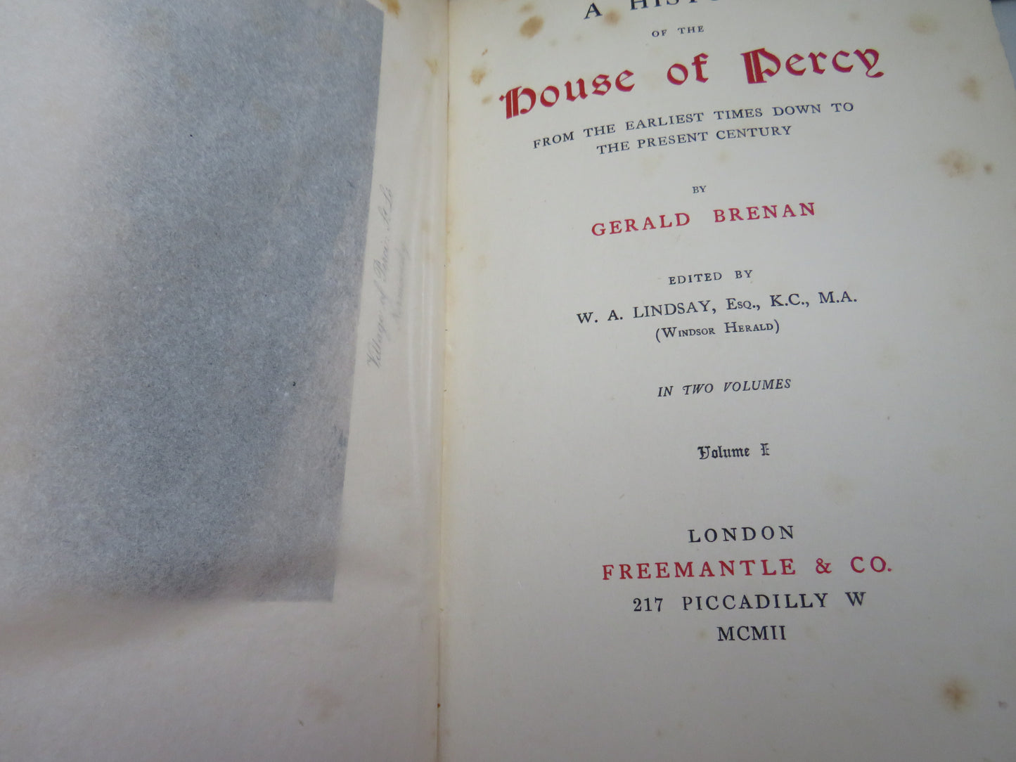 A History Of The House of Percy From The Earliest Times Down To The Present Century By Gerald Brenan 1902