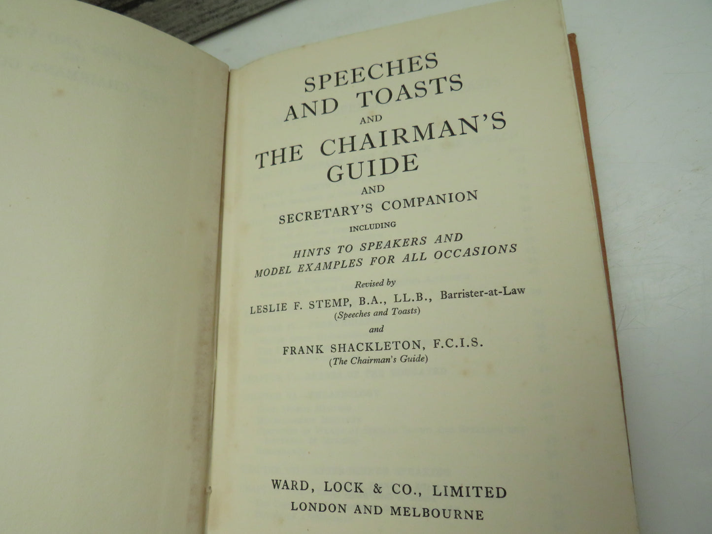 Speeches & Toasts and the Chairman's Guide by Leslie F. Stemp & Frank Shackleton (Public Speaking & Event Guide)