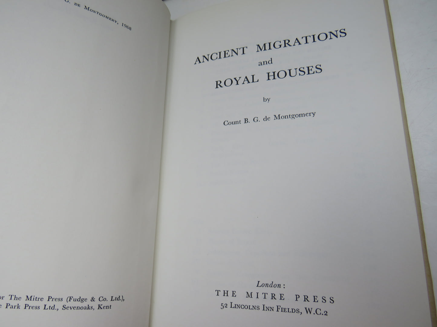 Ancient Migrations and Royal Houses By Count B. G. De Montgomery 1968