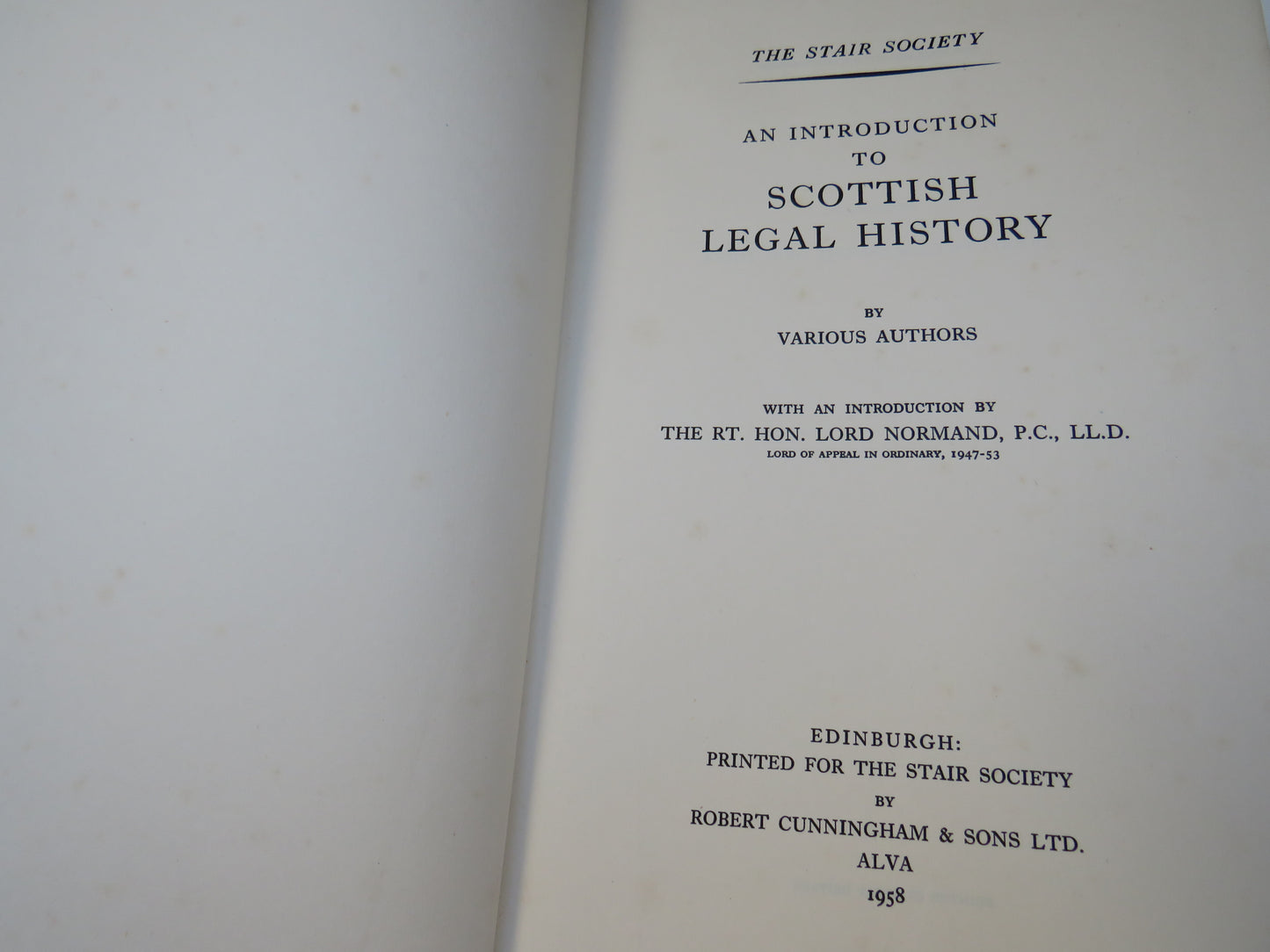 An Introduction To Scottish Legal History By Various Authors The Stair Society 1958