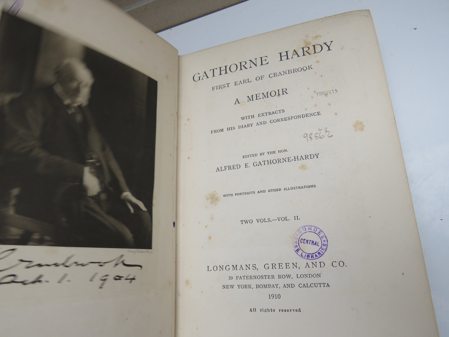 Gathorne Hardy First Earl of Cranbrook A Memoir With Extracts From His Diary and Correspondence Edited by the Hon. Alfred E. Gathorne-Hardy 1910 In 2 Vols