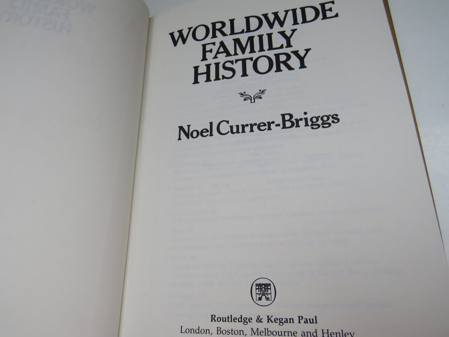 Worldwide Family History By Noel Currer-Briggs 1982