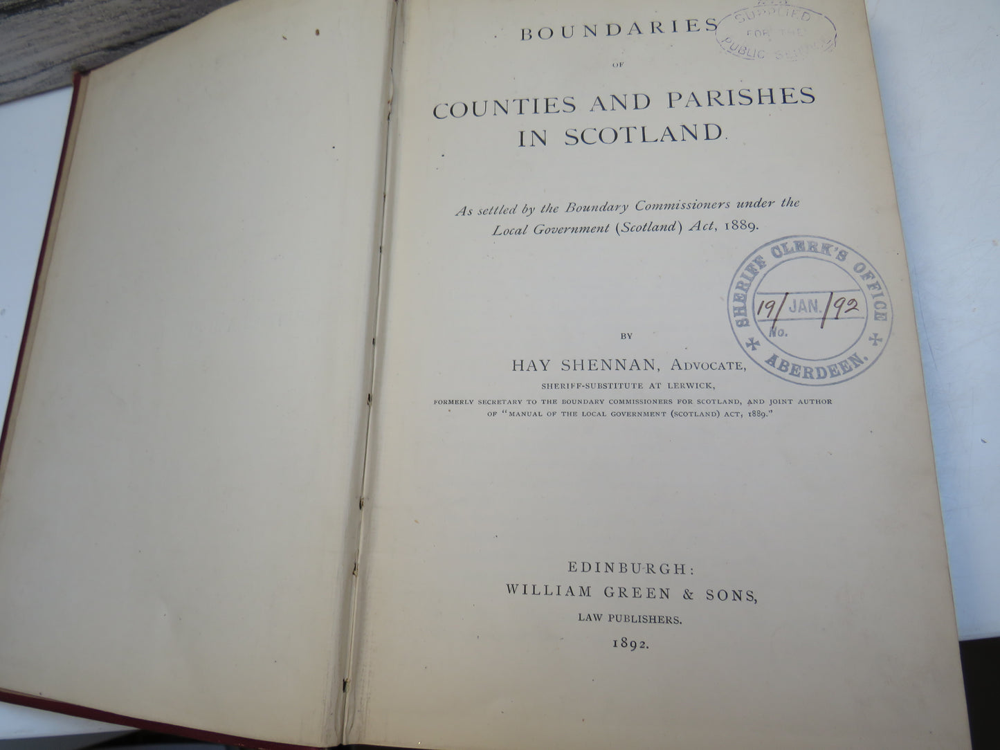 Boundaries of Counties and Parishes In Scotland By Hay Shennan 1892