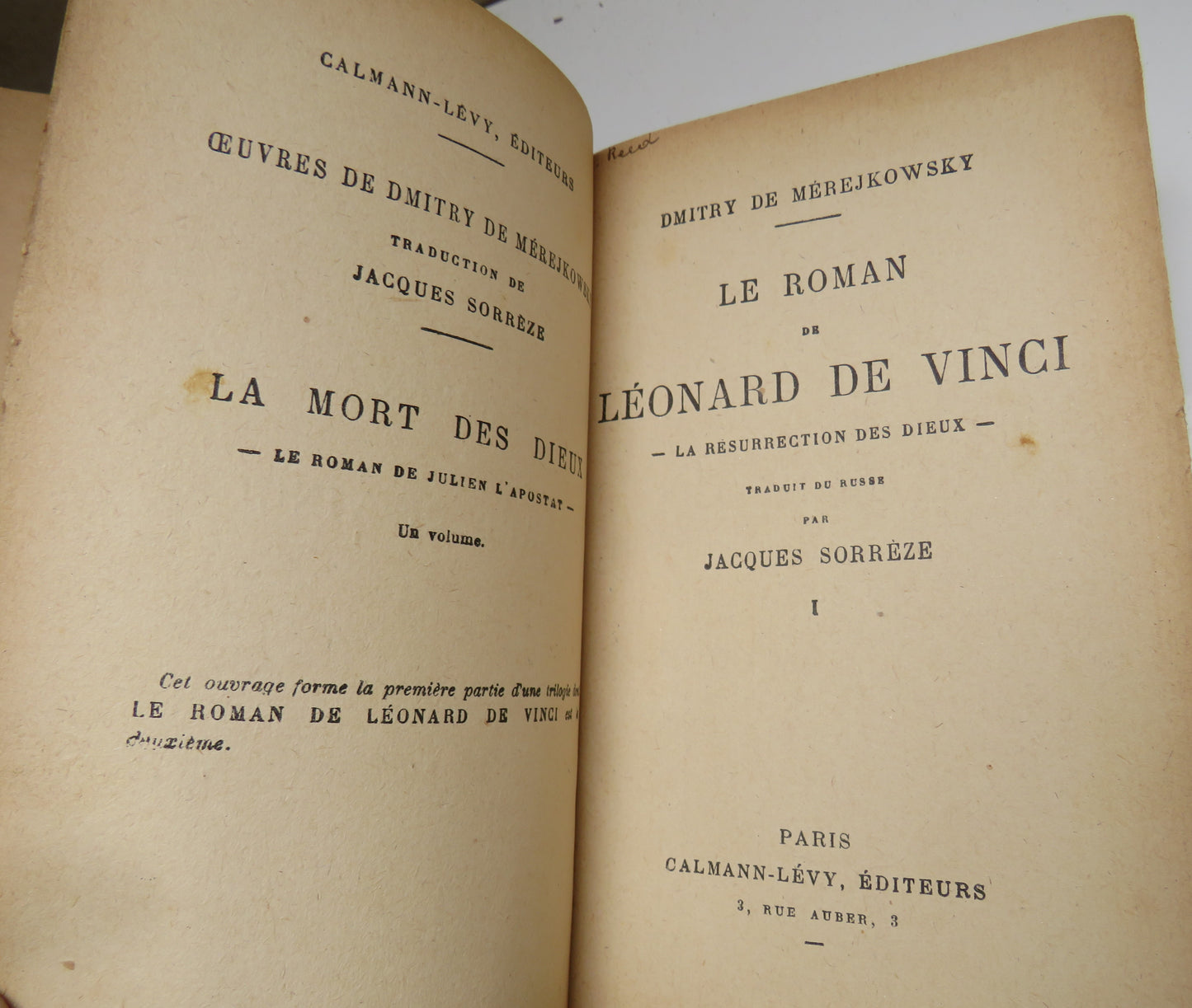 Le Roman De Leonard De Vinci by Dmitry Merejkowky 1925