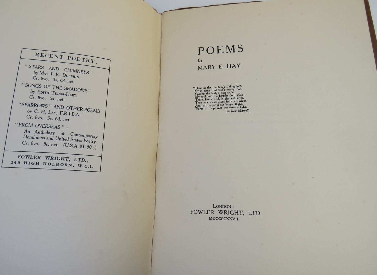 Poems By Mary E. Hay 1927