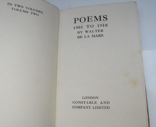 Poems 1901 To 1918 By Walter De La Mare Volume II - 1925