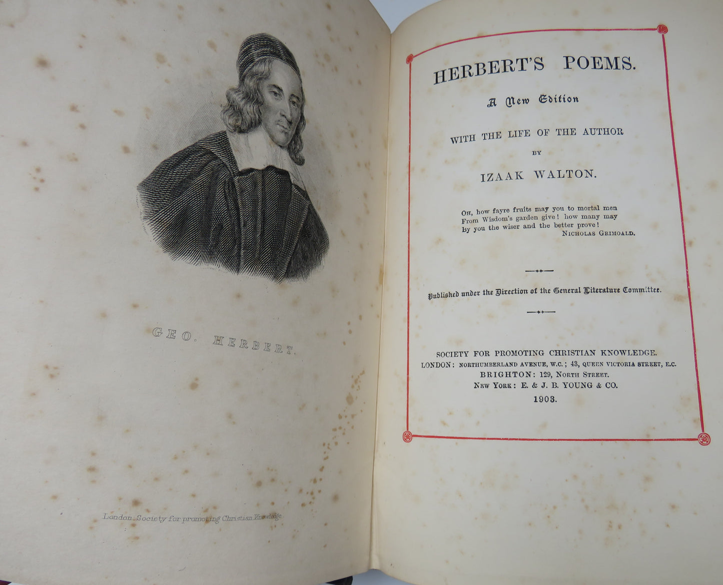 Herbert's Poems A New Edition With The Life Of The Author By Izaak Walton 1903