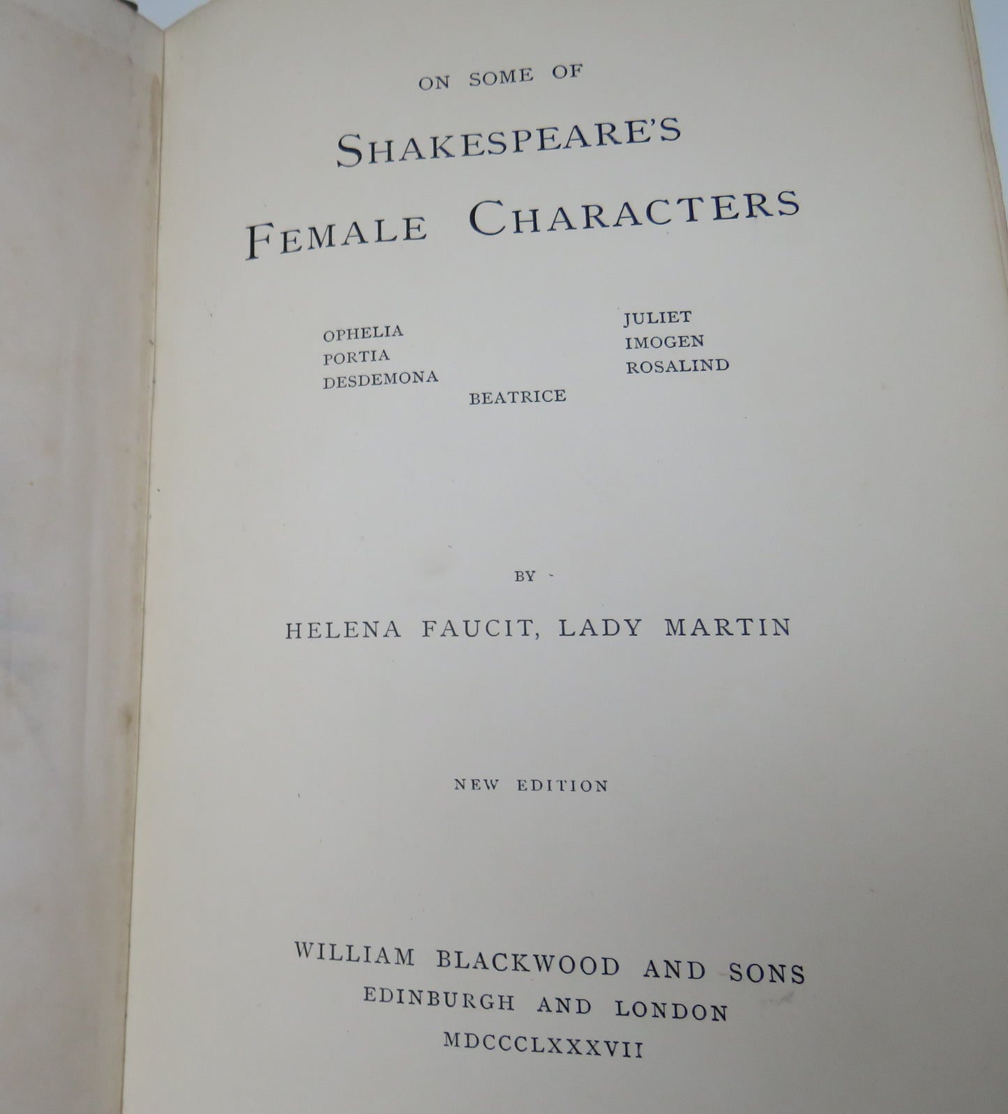On Some Of Shakespeare's Female Characters By Helena Faucit, Lady Martin 1887