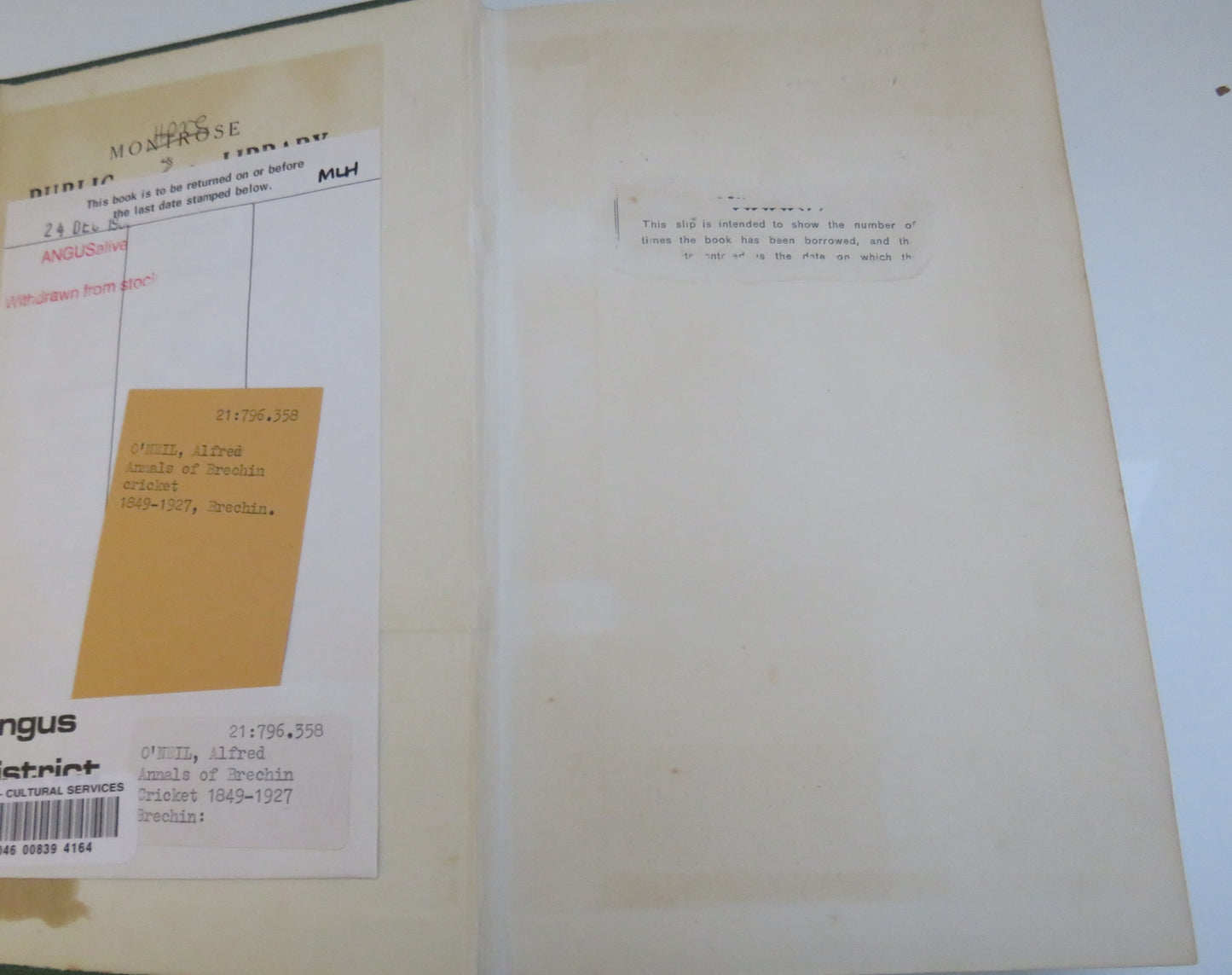 Annals Of Brechin Cricket 1849-1927 By Alfred O'Neil 1927