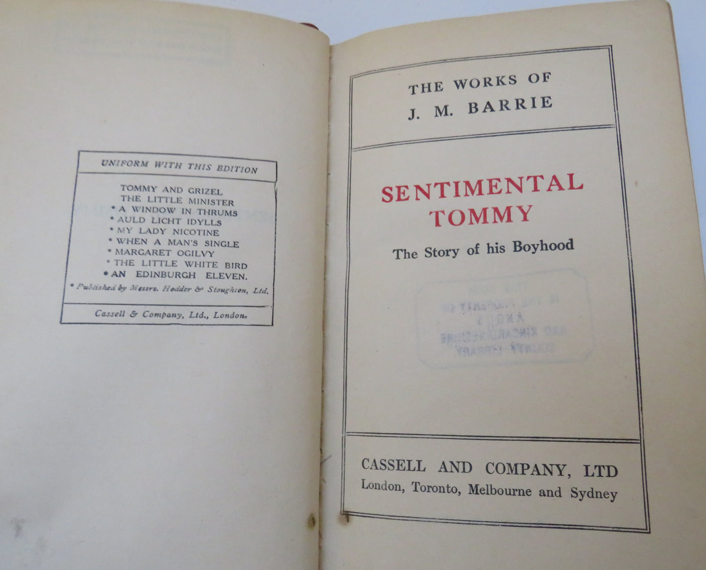 Sentimental Tommy The Story Of His Boyhood The Works Of J.M Barrie