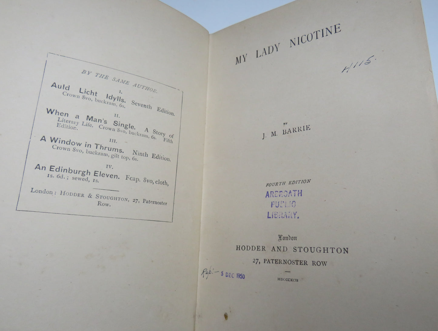 My Lady Nicotine By J.M. Barrie 1892 4th Edition