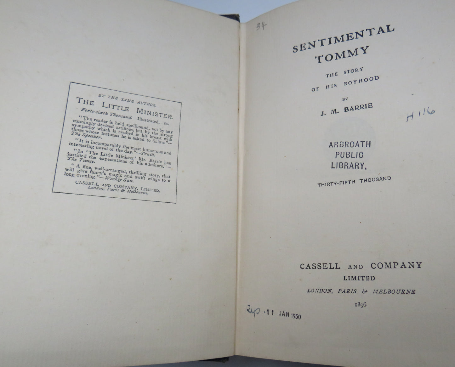 Sentimental Tommy The Story Of His Boyhood By J.M. Barrie 1896