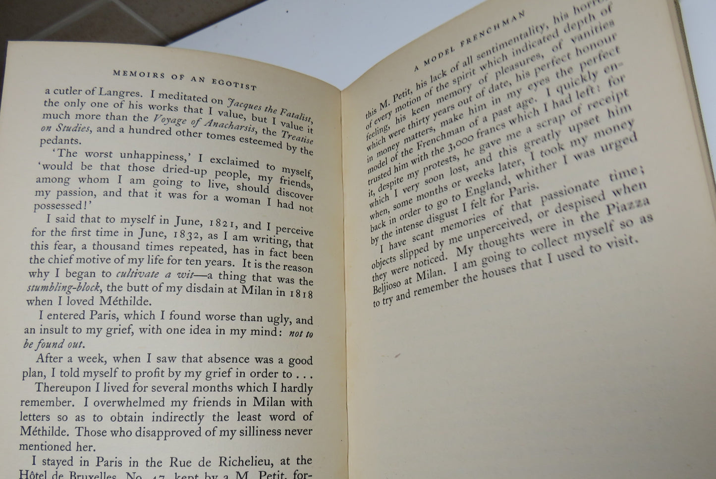 Stendhal Memoirs Of An Egotist Translated & With An Introduction By T.W.Earp 1949 1st Edition