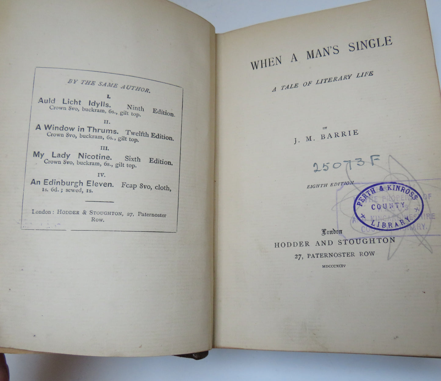 When A Man's Single A Tale Of Literary Life By J.M.Barrie 1894