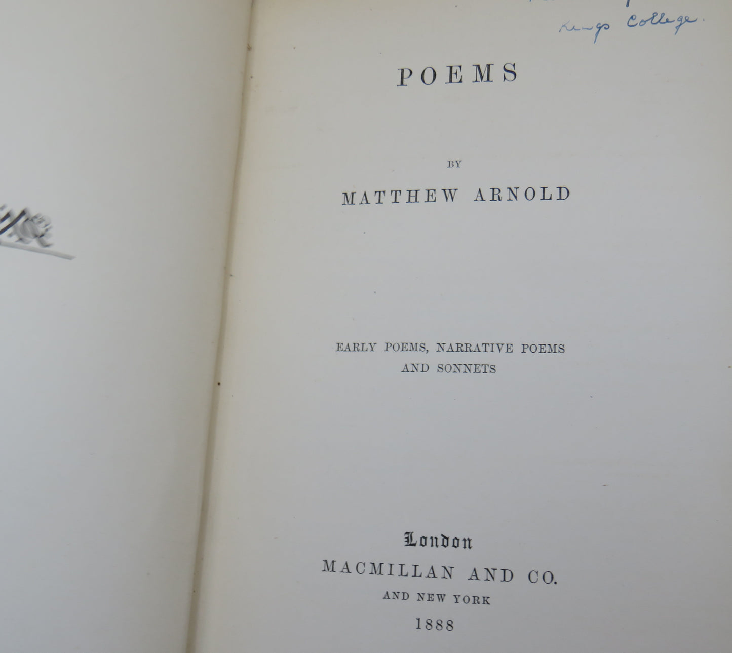 Poems By Matthew Arnold Early Poems Narrative Poems and Sonnets 1888
