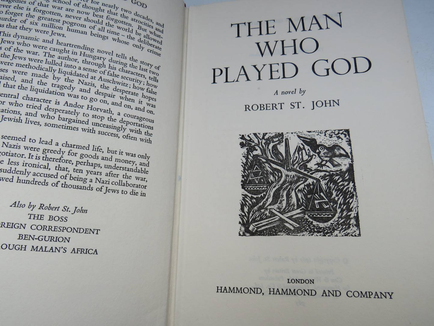 The Man Who Played God A Novel By Robert St. John 1963 1st Edition Author Signed