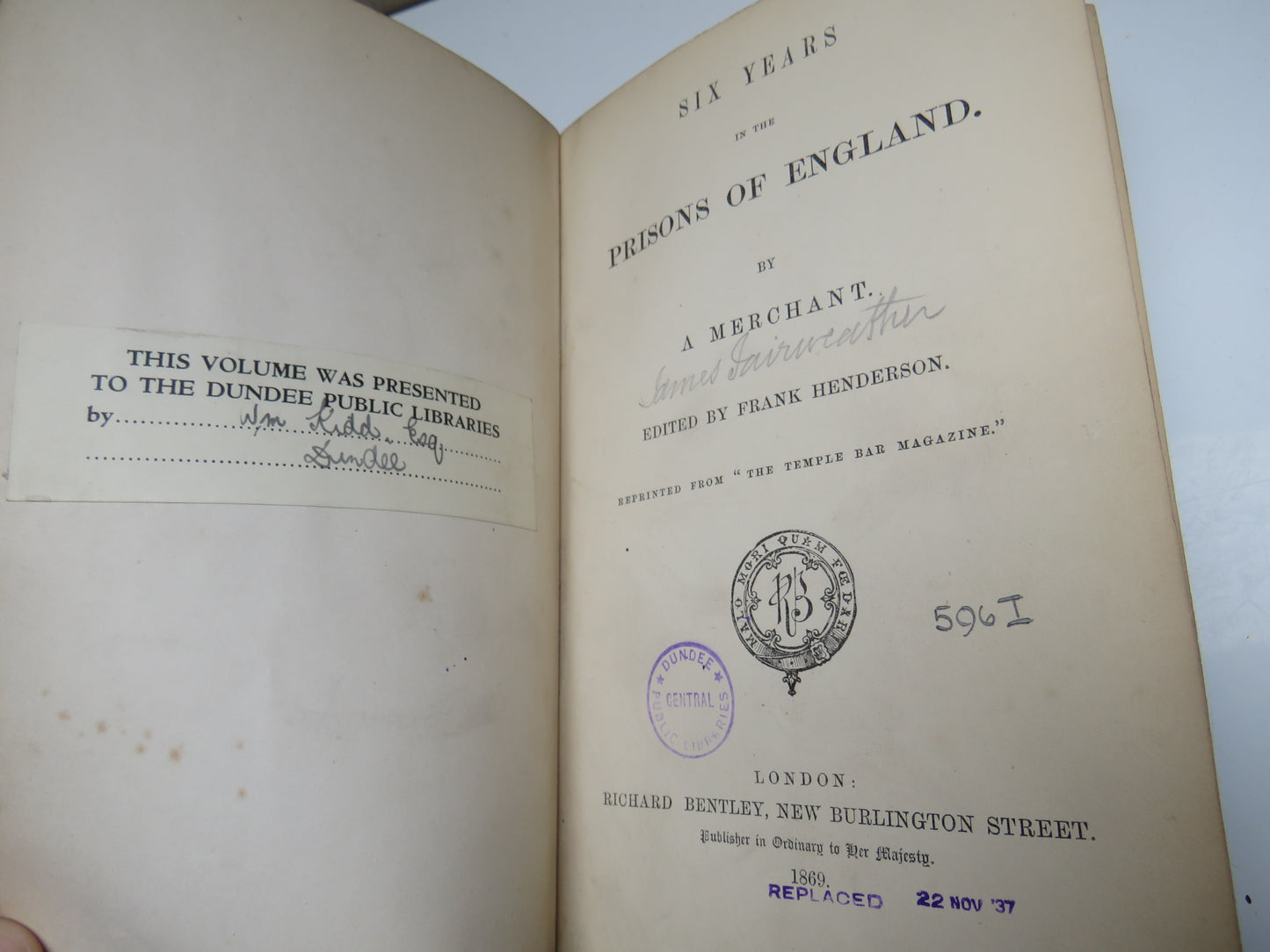Six Years In The Prisons of England by A Merchant 1869