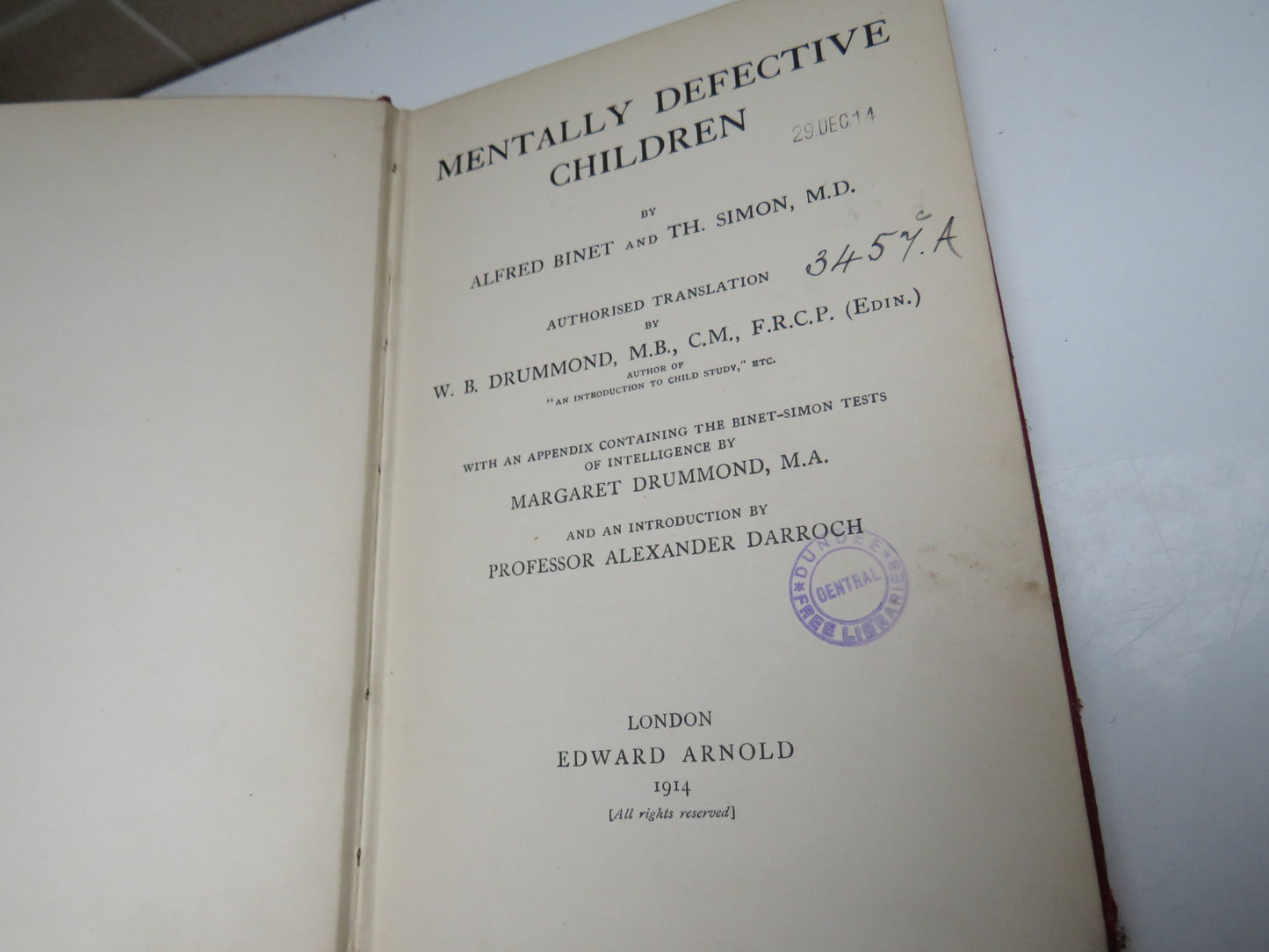 Mentally Defective Children by Alfred Binet and Th. Simon 1914