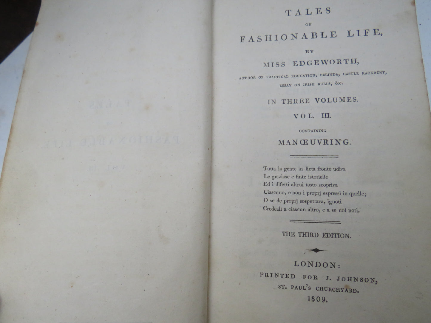 Tales of Fashionable Life By Miss Edgeworth In Three Volumes 1809