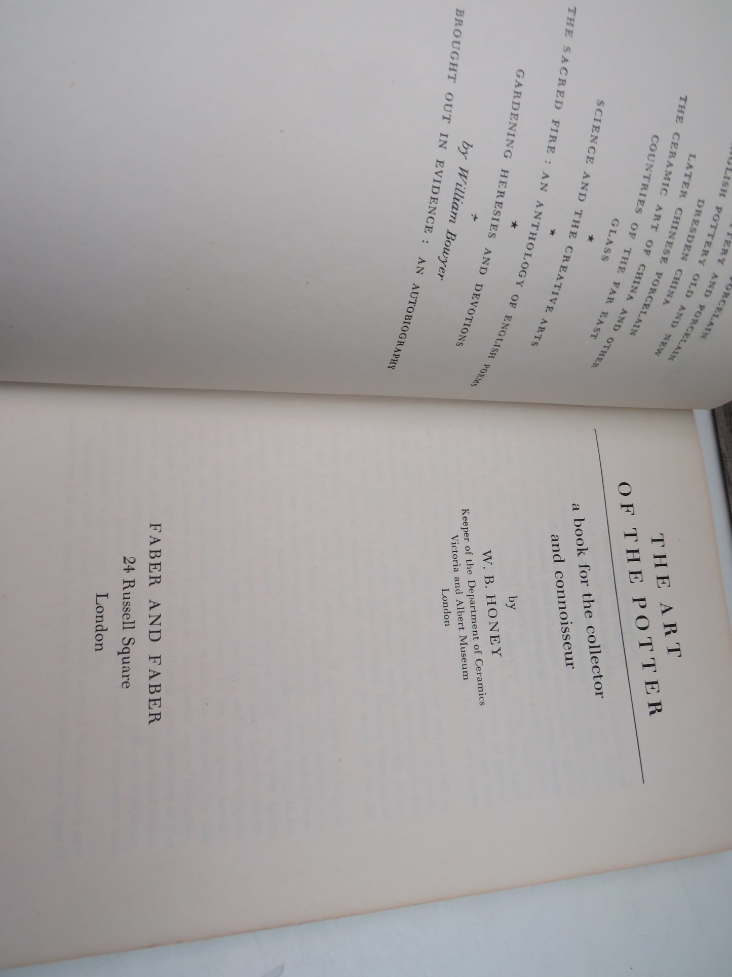The Art of the Potter A Book For The Collector and Connoisseur By W.B. Honey 1946