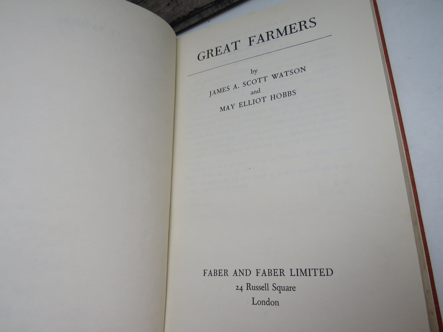 Great Farmers By James A. Scott Watson and May Elliot Hobbs 1951