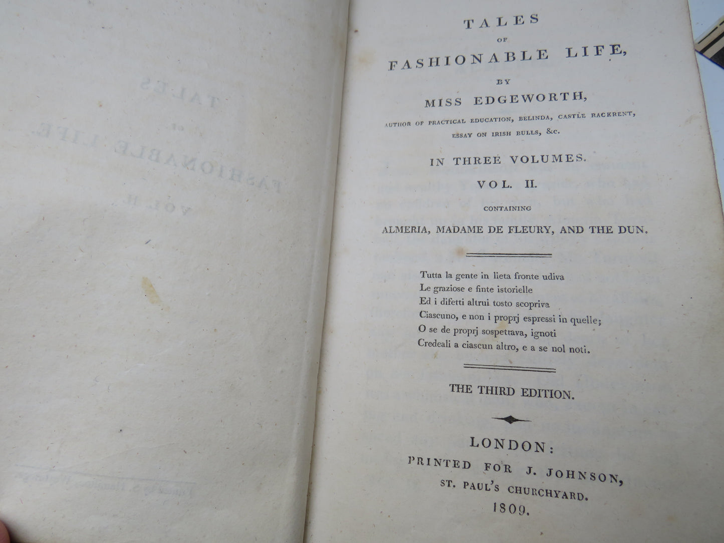 Tales of Fashionable Life By Miss Edgeworth In Three Volumes 1809