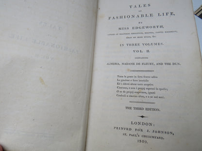 Tales of Fashionable Life By Miss Edgeworth In Three Volumes 1809