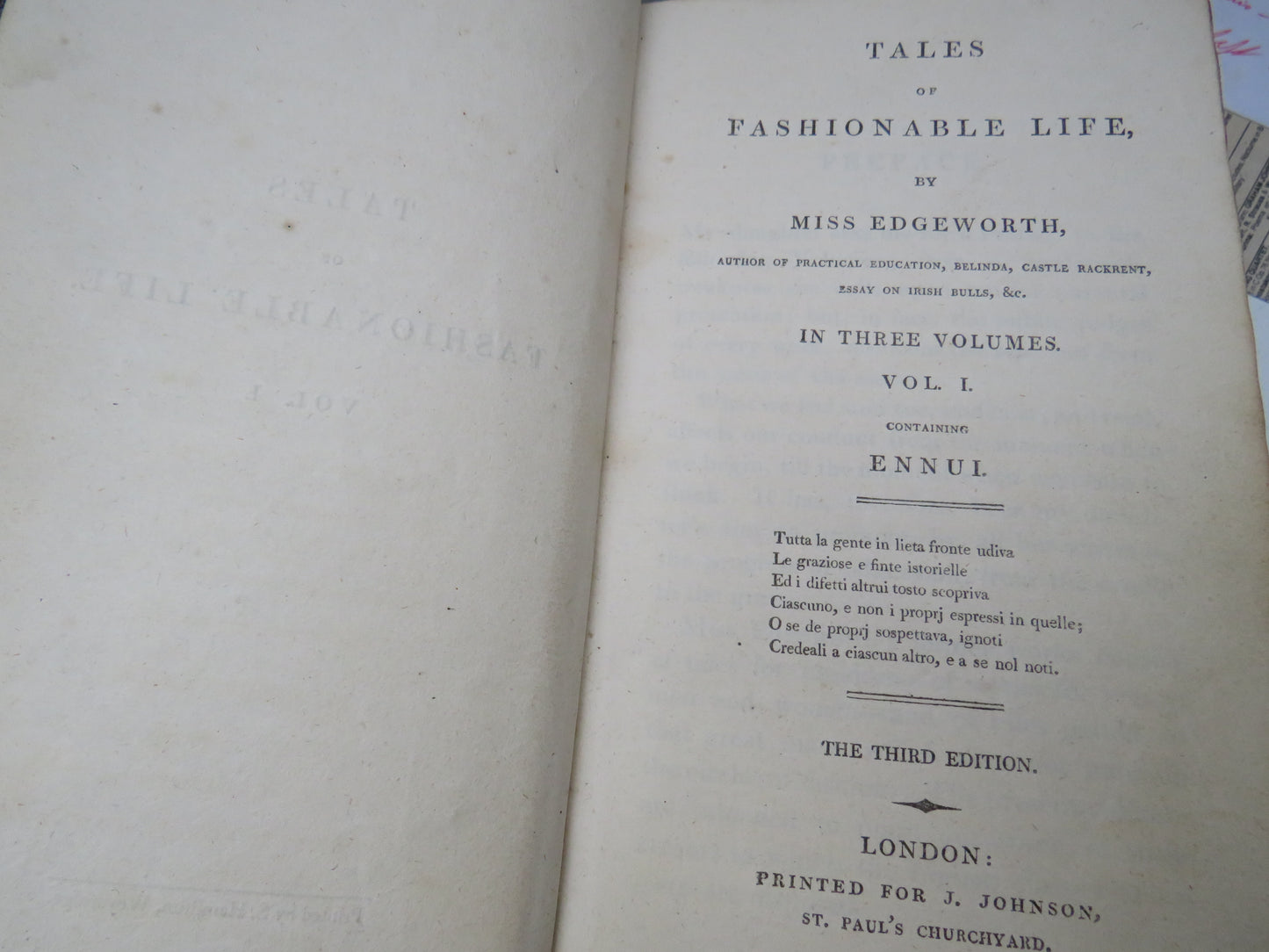 Tales of Fashionable Life By Miss Edgeworth In Three Volumes 1809
