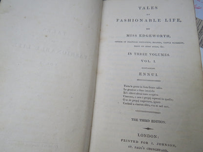 Tales of Fashionable Life By Miss Edgeworth In Three Volumes 1809