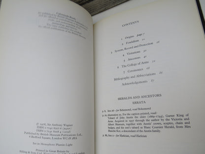 Heralds and Ancestors By Sir Anthony Wagner 1978