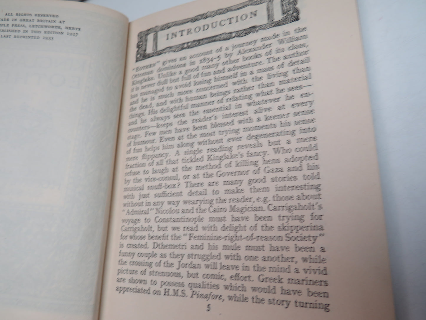 Kinglake's Eothen Edited By H.Gorvett Smith 1935