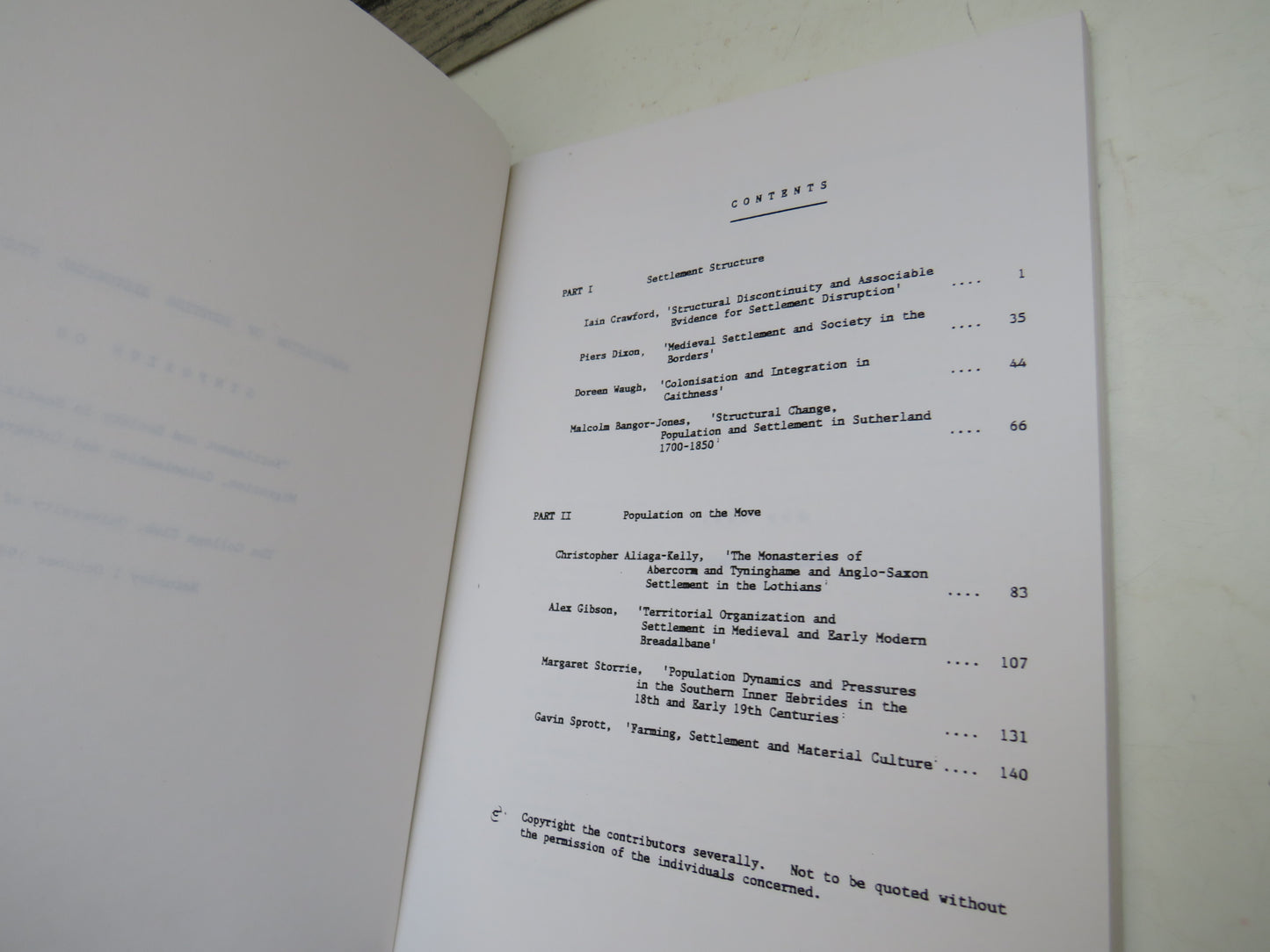 Settlement and Society in Scotland Migration Colonisation and Integration 1988