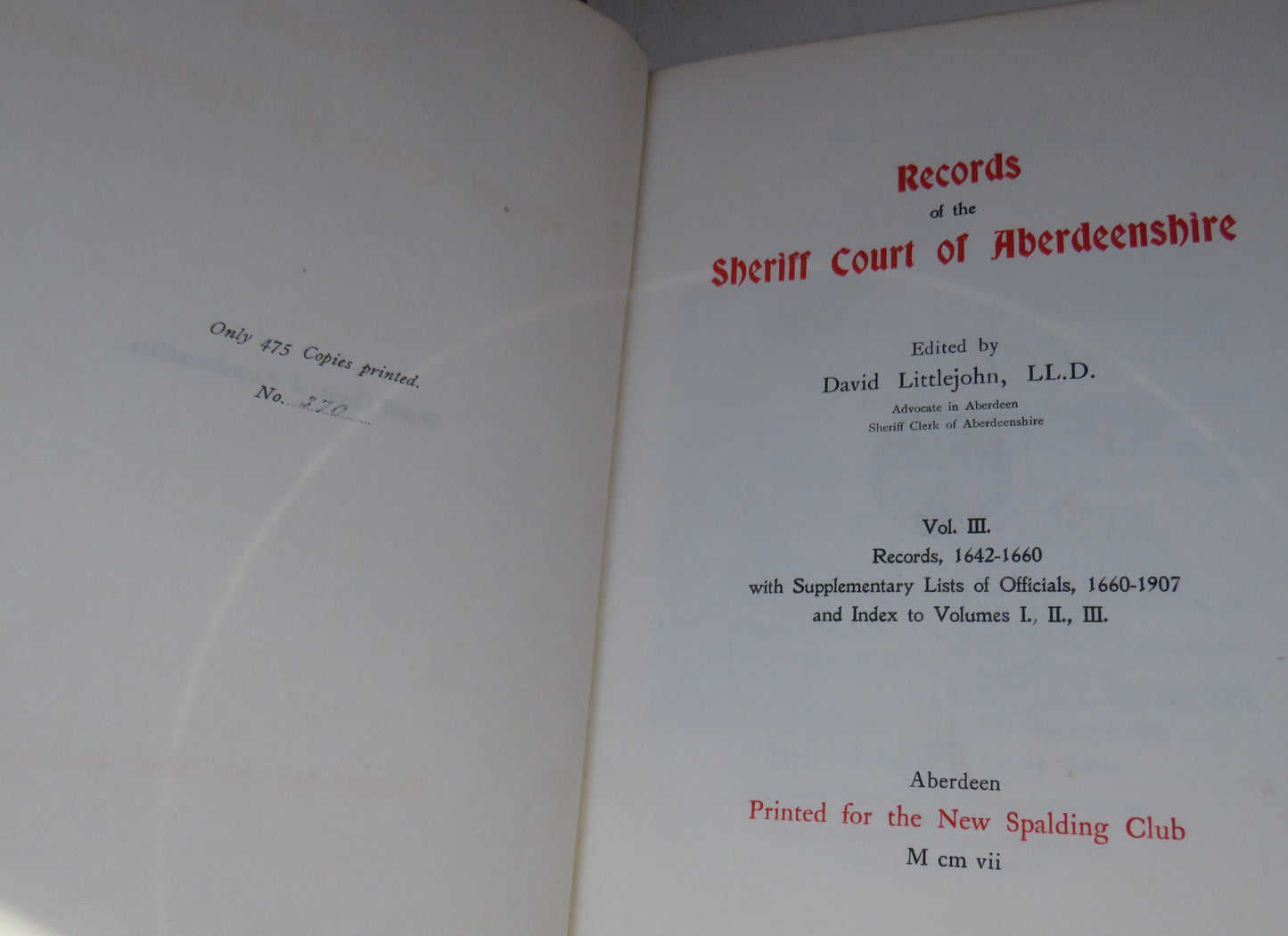 Sheriff Court Records - Aberdeen, Volume III Records 1642-1660 Edited by David Littlejohn, 1907